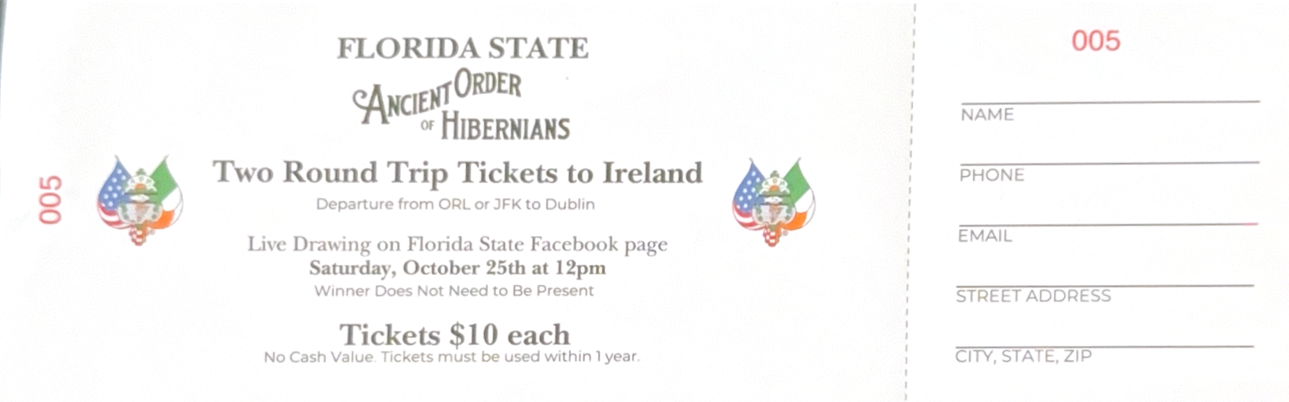 Ireland Raffle Ticket